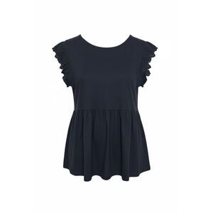 NWOT Eyelet Ruffle Cap Sleeve Crew Neck Peplum Pullover Blouse Black Size XS